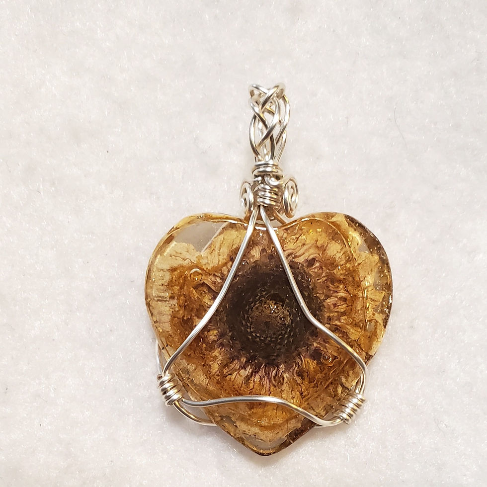 Thumbnail: Back of Orange Zinnia Heart Shape Natural Flower Pendant 