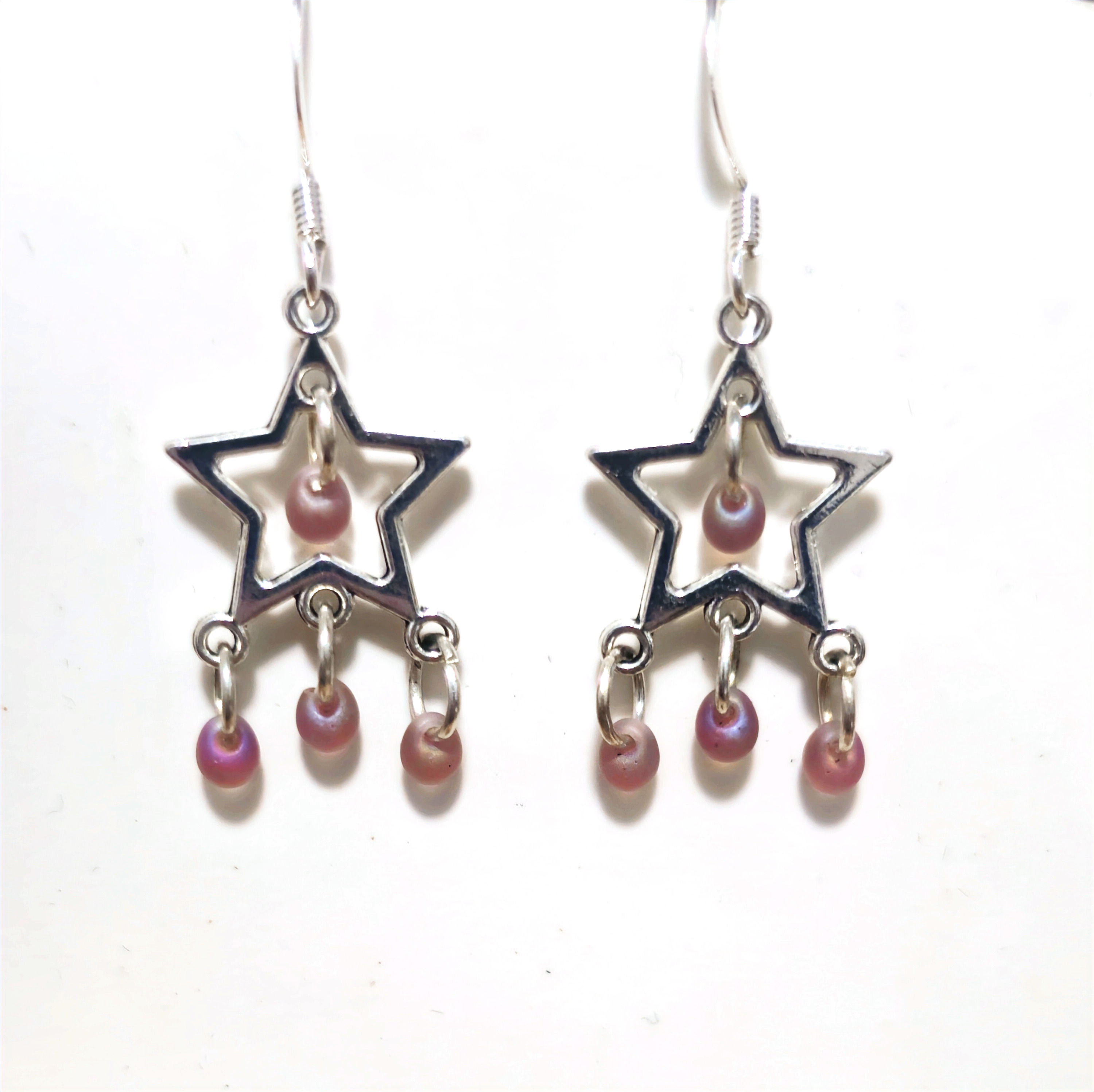 Star Chandelier Earrings with Pink Teardrop Beads