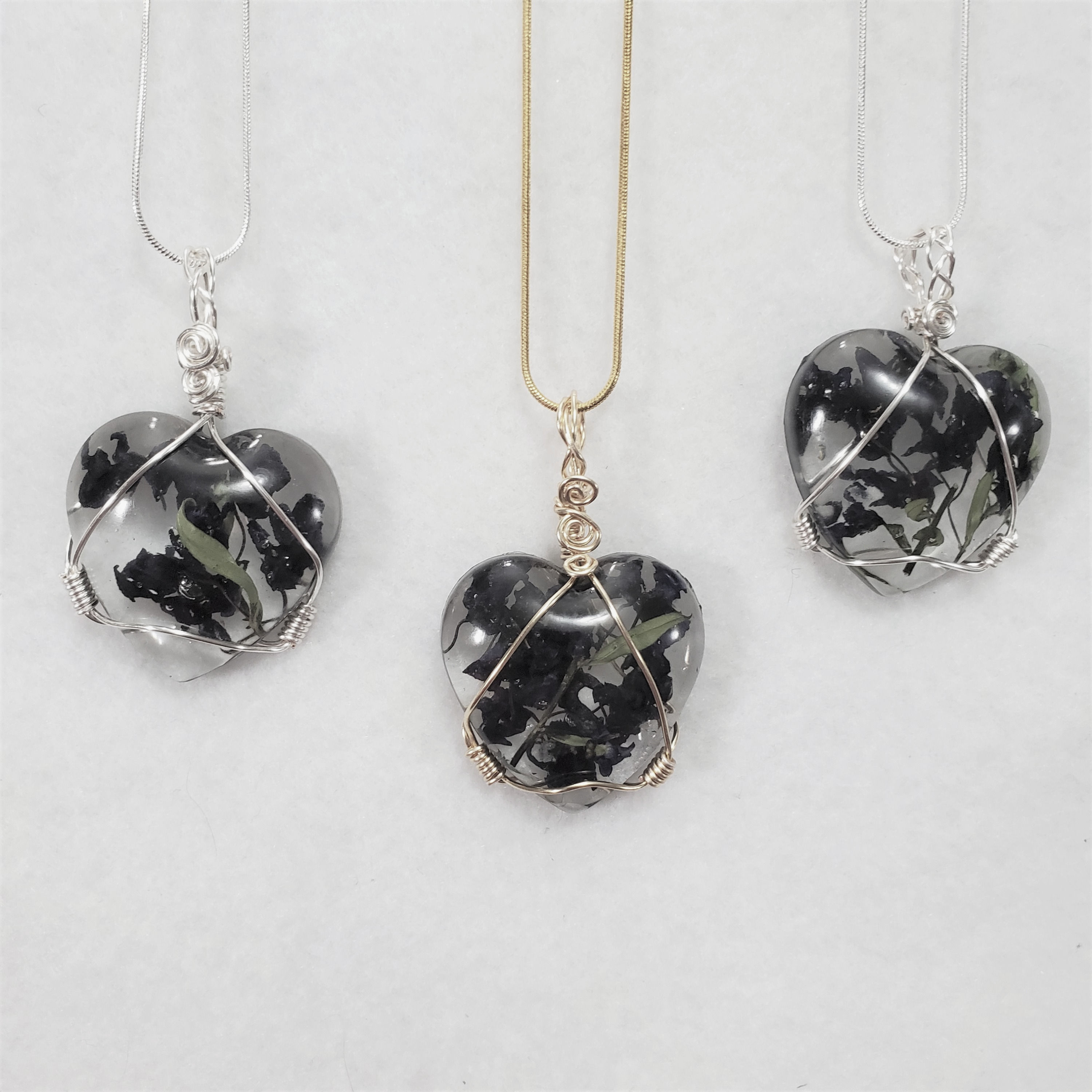 Goth Heart Flower | Wire Wrapped Resin Pendant | Purple