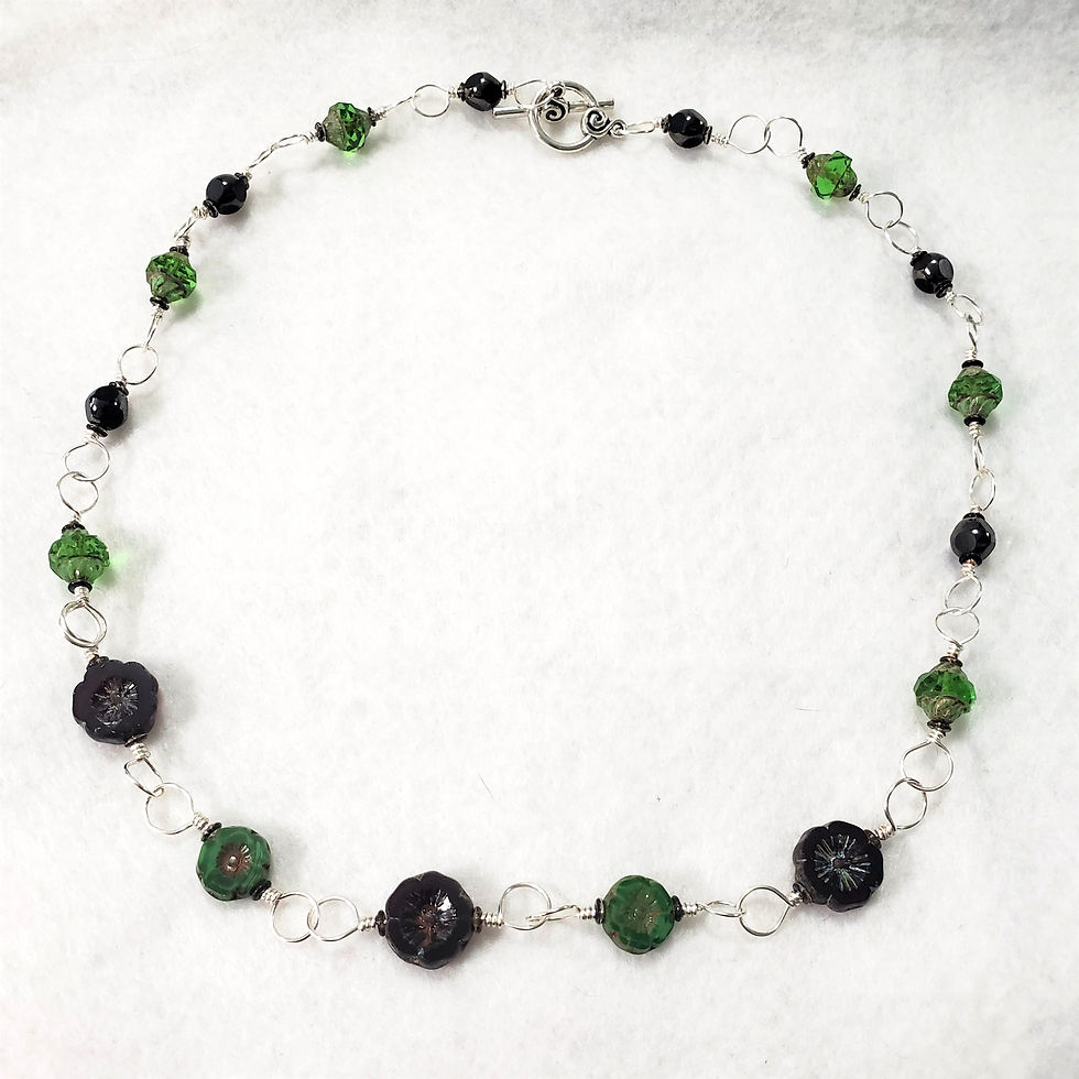 Thumbnail: Green and Dark Purple Czech Glass Necklace