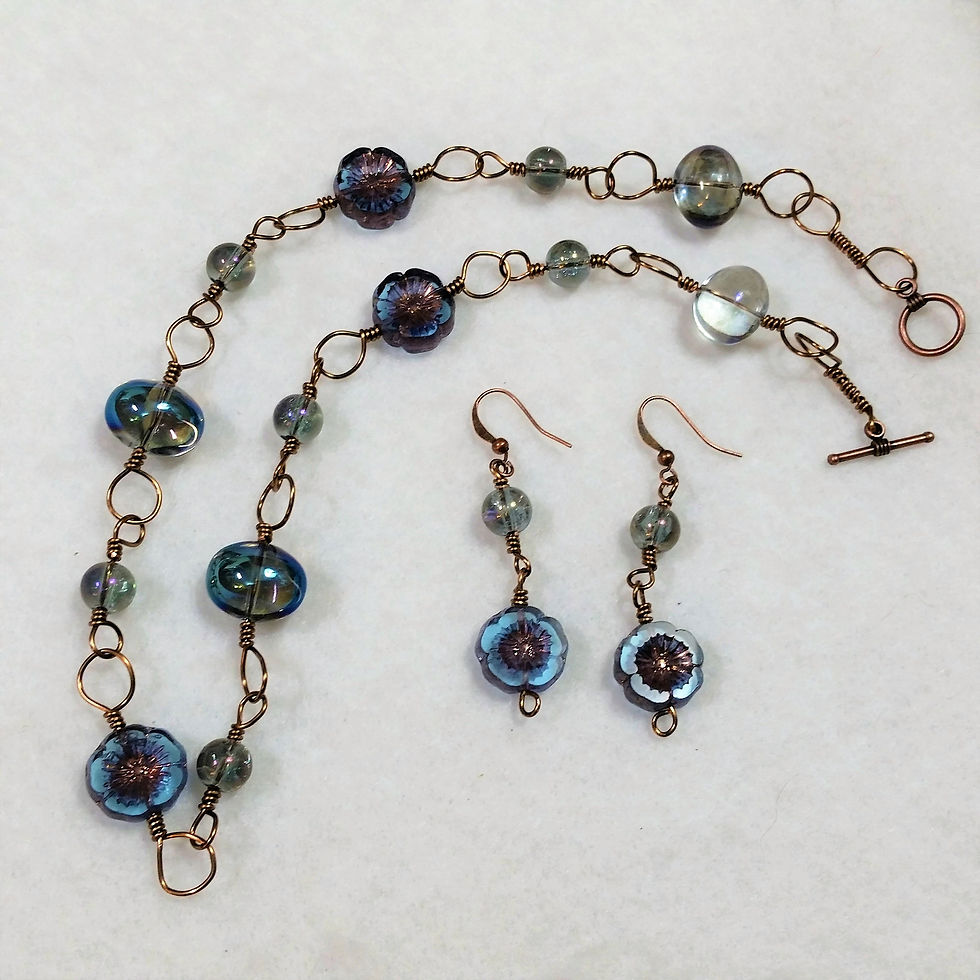 Thumbnail: Czech Glass Necklace and Earrings | Sky Blue