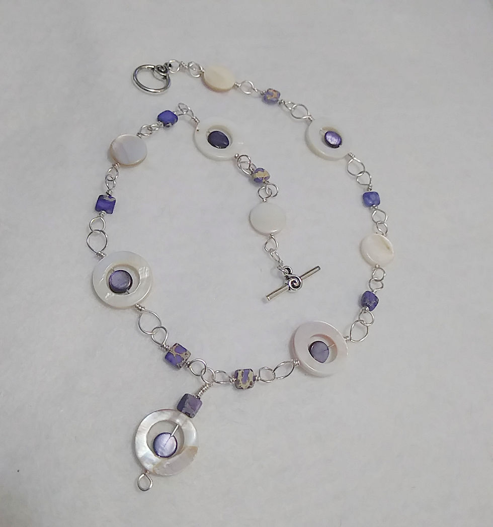 Thumbnail: Purple Wire Wrapped Shell / Stone Necklace