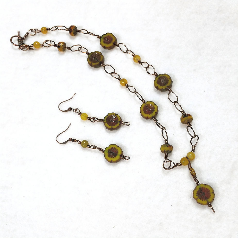 Thumbnail: Bright Yellow Czech Glass Necklace and Earrings