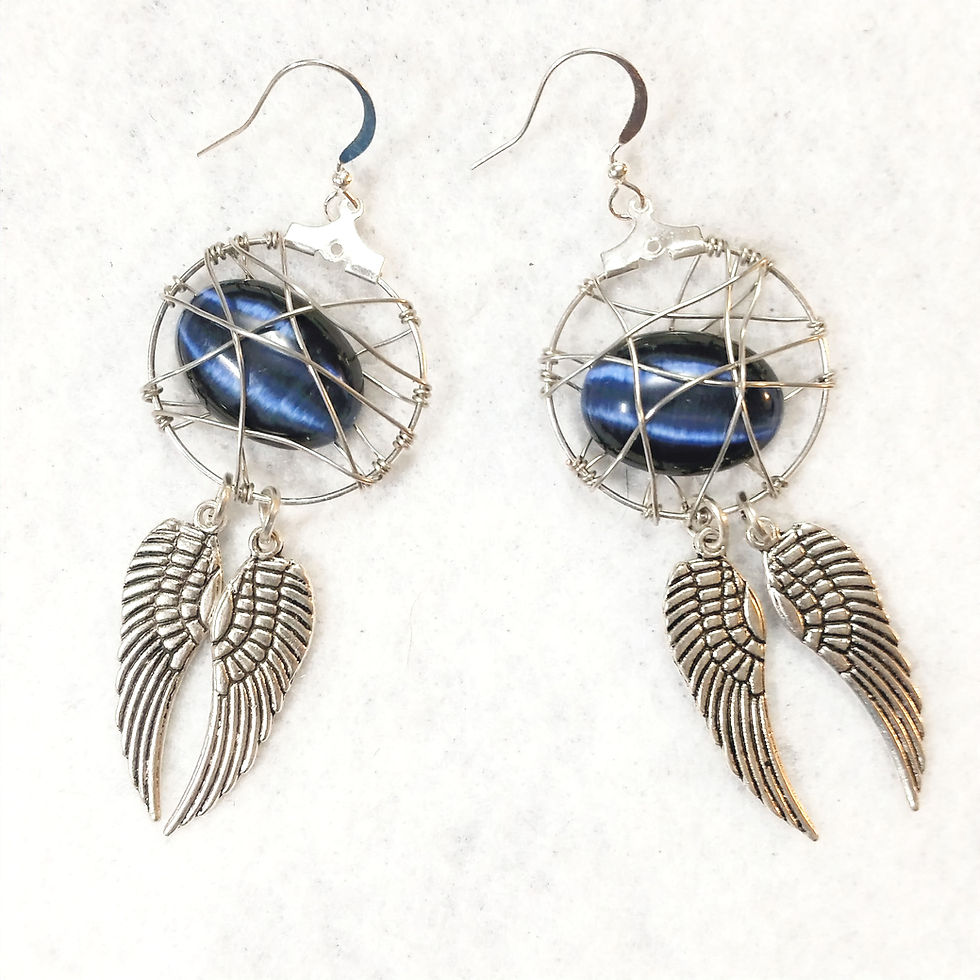 Thumbnail: Blue Winged Cats-eye Wire Wrapped Earring | Made to Order