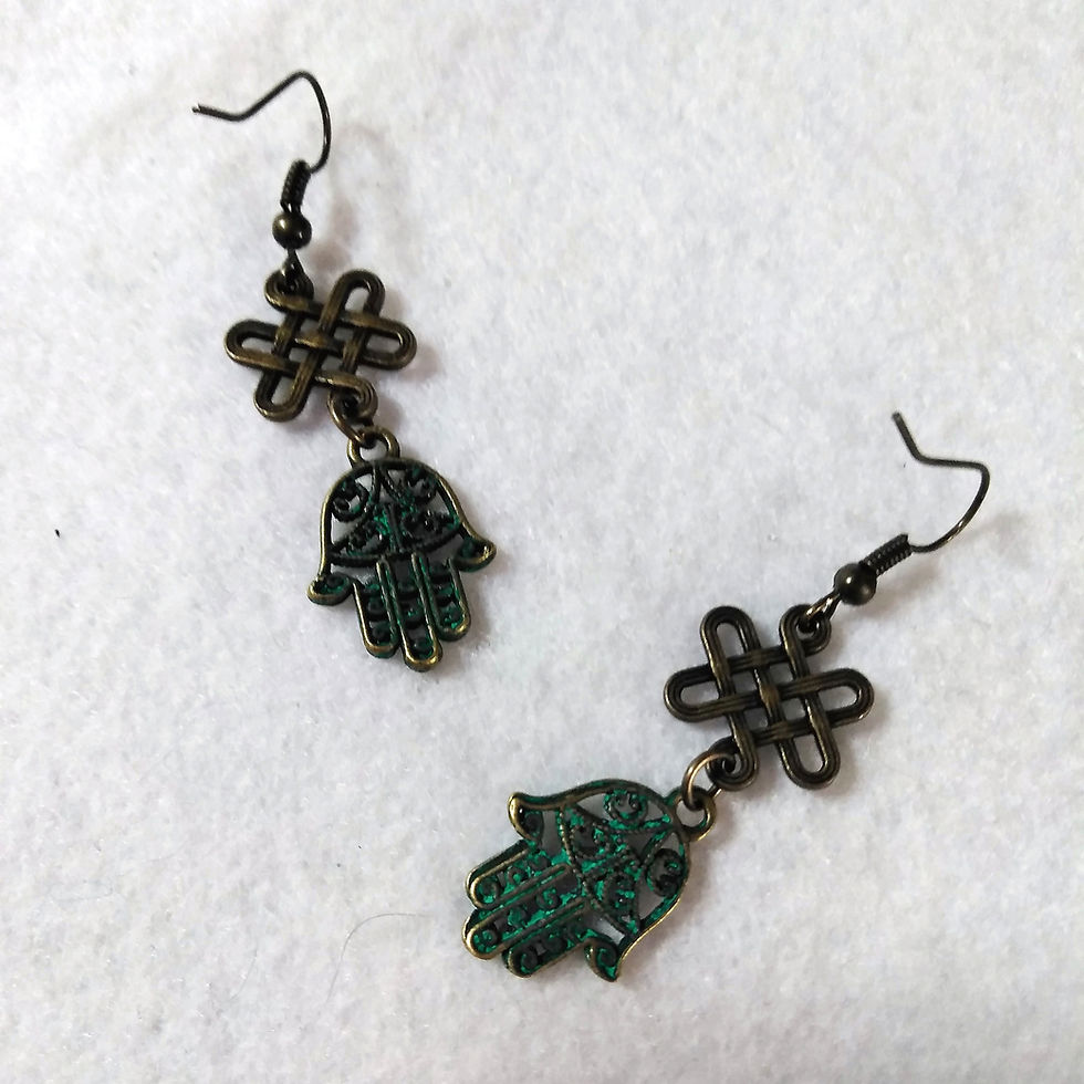 Thumbnail: Hamsa Hand | Green and copper | Earrings
