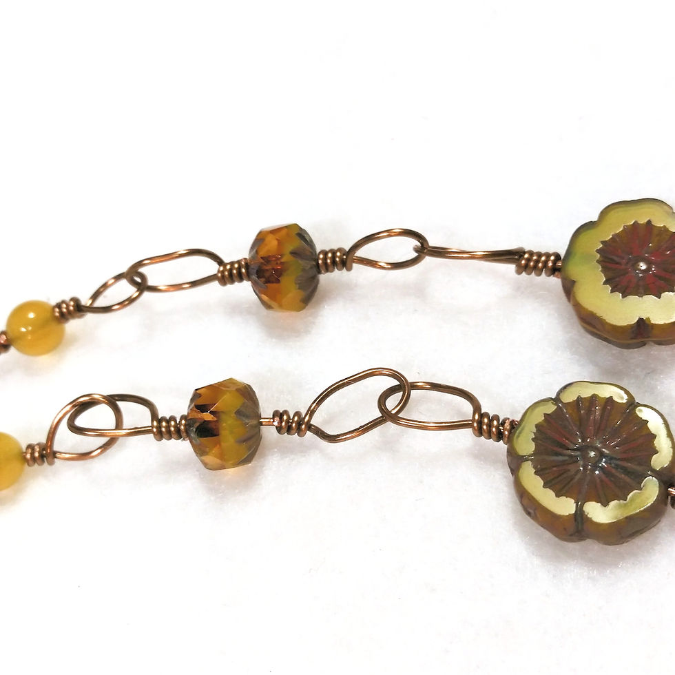Thumbnail: Bright Yellow Czech Glass Necklace and Earrings