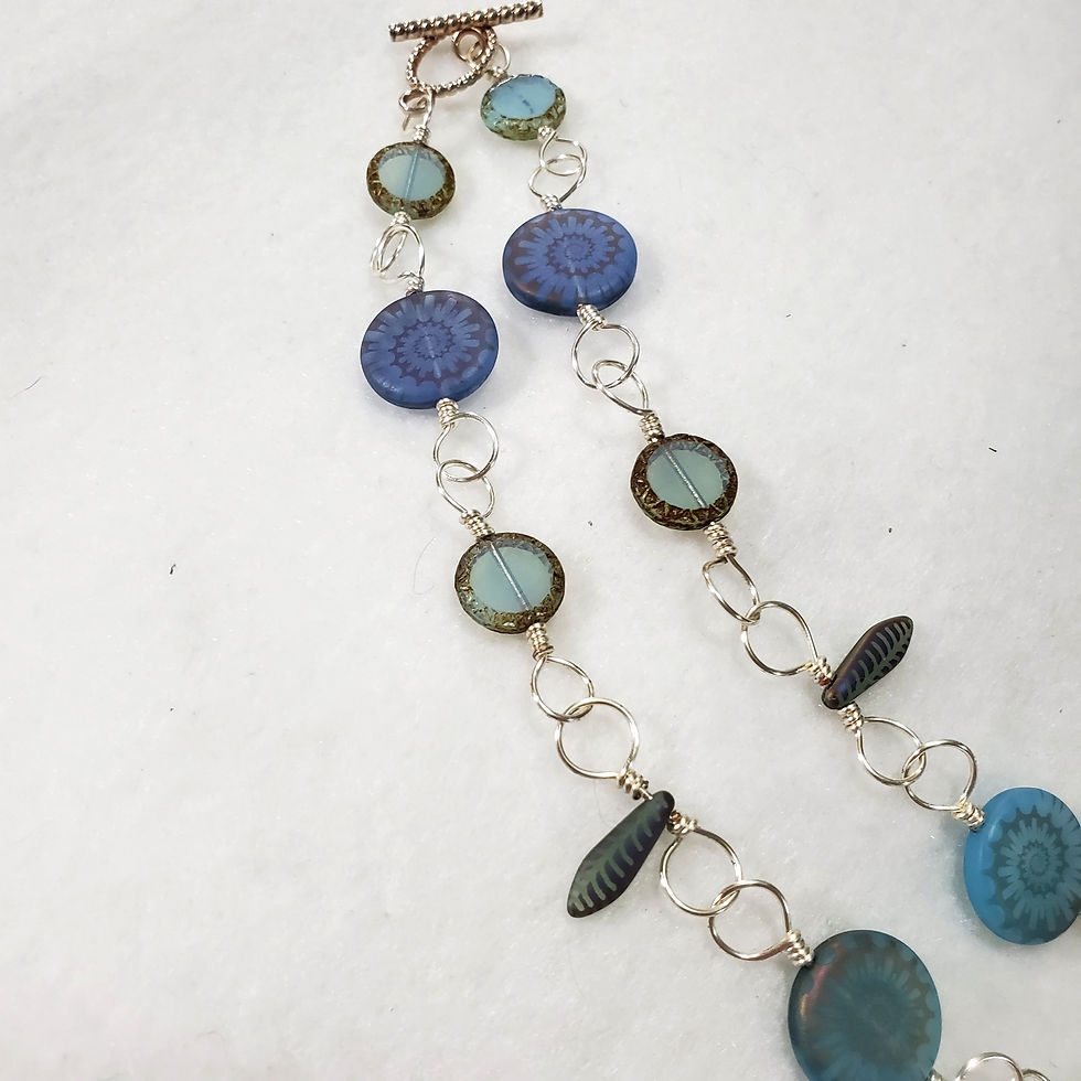Thumbnail: Czech Glass Necklace | Laser Etched Czech Glass with Dagger Bead Necklace