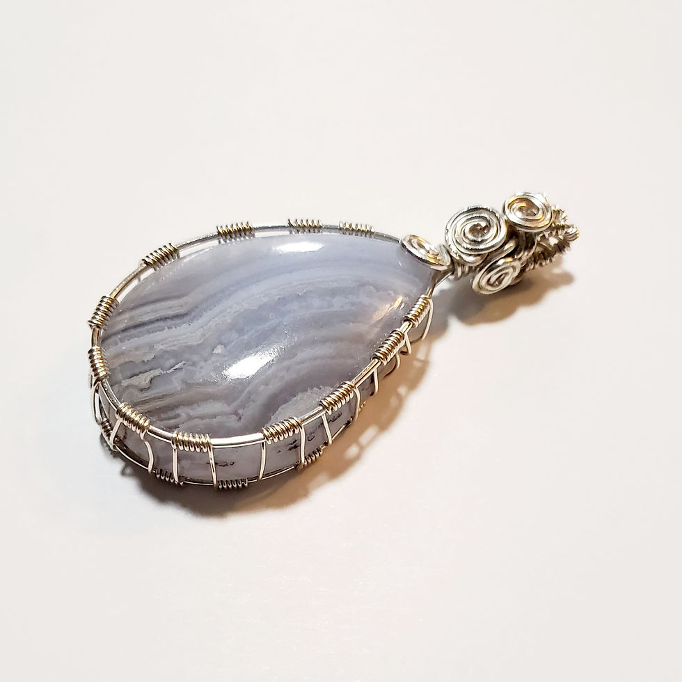 Thumbnail: Tear Drop Blue Lace Agate Wire Wrapped Pendant