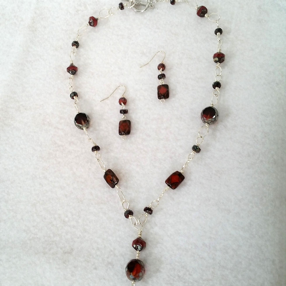 Thumbnail: Red Czech Glass Drop Necklace