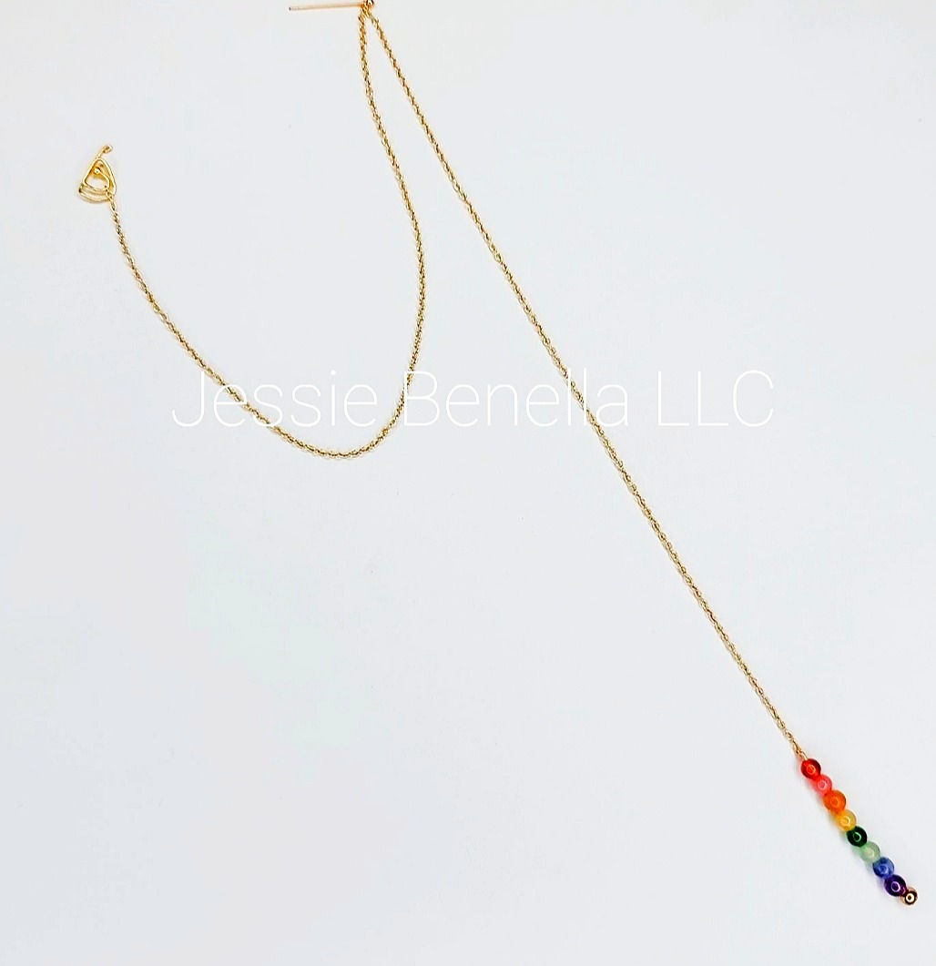 The Ancestral Rainbow Nose Cuff and Pierced Ear Chain Dangle In 14 Karat Gold