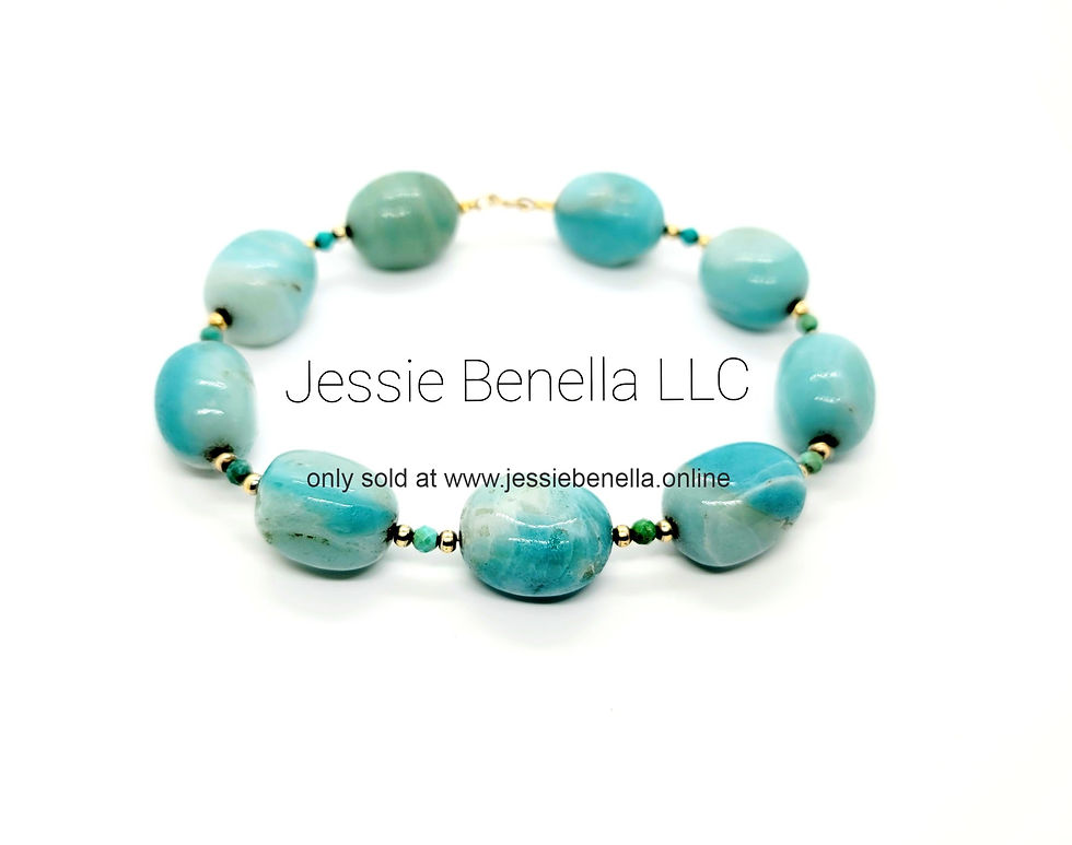 Larimar Island of Turquoise Energy Bracelet in 14 Karat Solid Gold