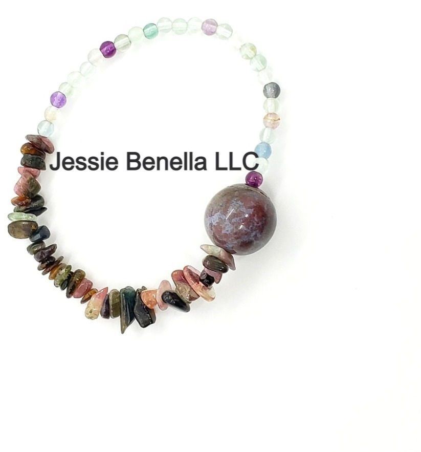 Thumbnail: Rainbow Tourmaline + Fluorite + Moss Agate Bracelet