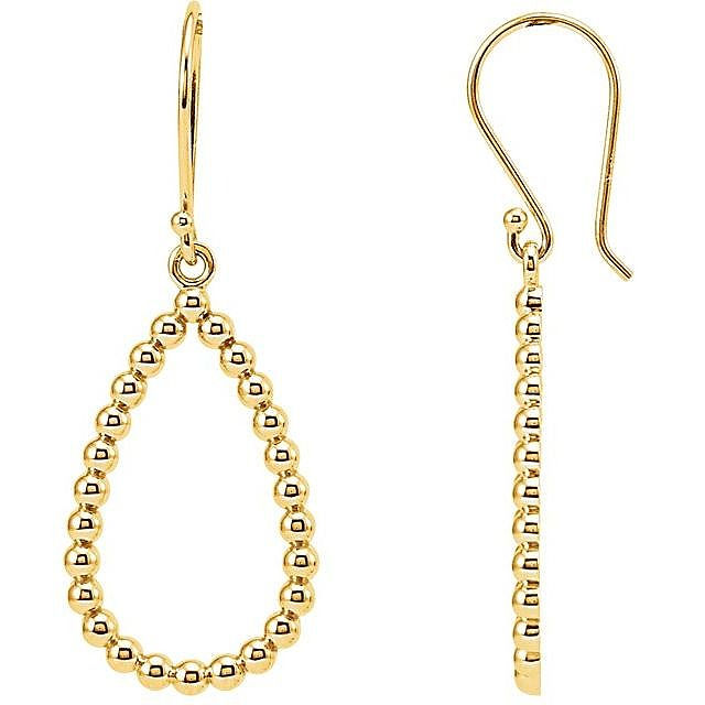 Thumbnail: 14 Karat Yellow Gold 35.75x13.5 mm Beaded Teardrop Earrings