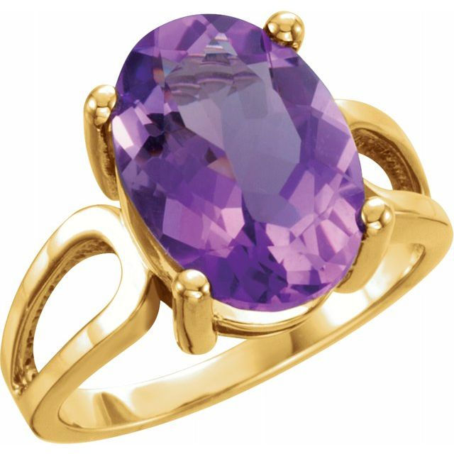 14 Karat Solid Gold 14x 10 mm Oval Amethyst Ring