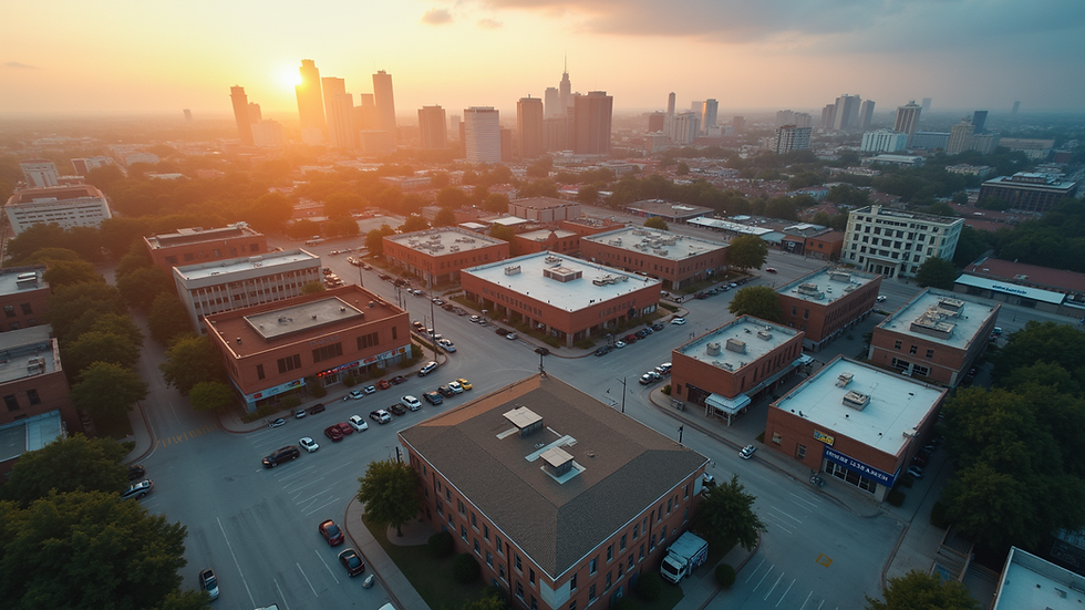 High angle view of a Dallas commercial real estate property with potential for investment
