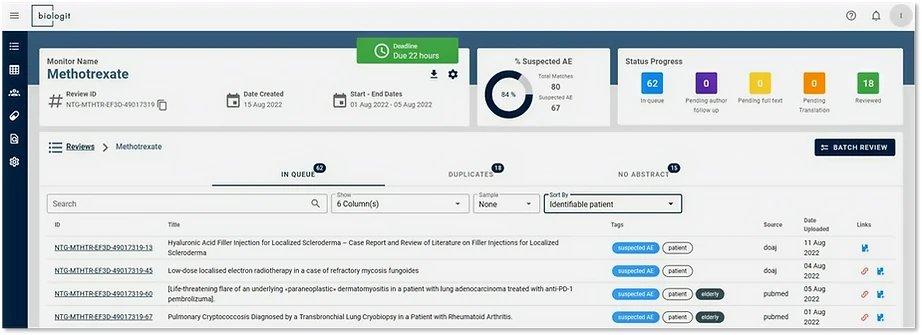 Biologit MLM-AI literature monitoring platform for pharmacovigilance and signal management