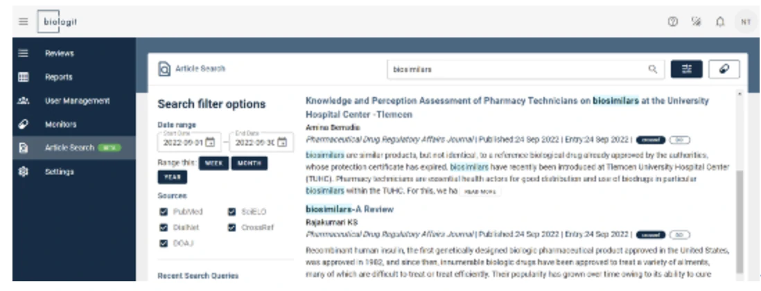 Querying articles from the Biologit database