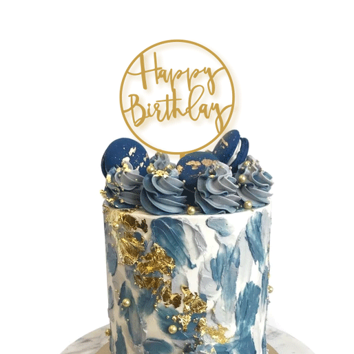 Happy Birthday - Round Cake Topper Gold Mirror