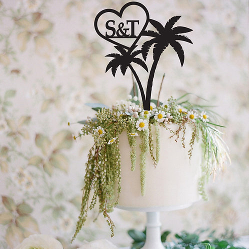 Palm Tree with Initials or Date - Custom Cake Topper ...
