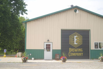 Exterior view of E Brewing Company in South Whitley, Indiana.