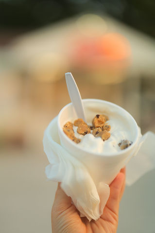 Cookie dough flurry from Yup's Dairyland topped with cookie dough pieces.