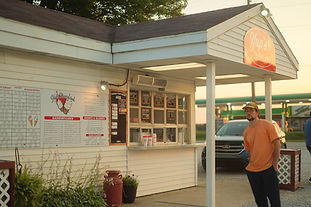 Yup's Dairyland ice cream stand in Middlebury, Indiana during a summer evening.