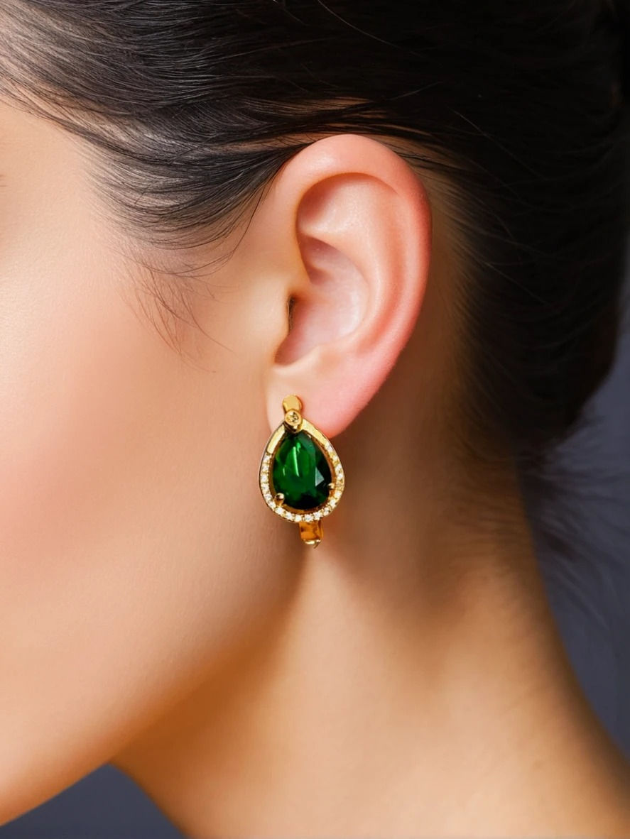 Thumbnail: Royal Look Gold Plated Single Stone Earrings | Anti-tarnish |Women | Waterproof