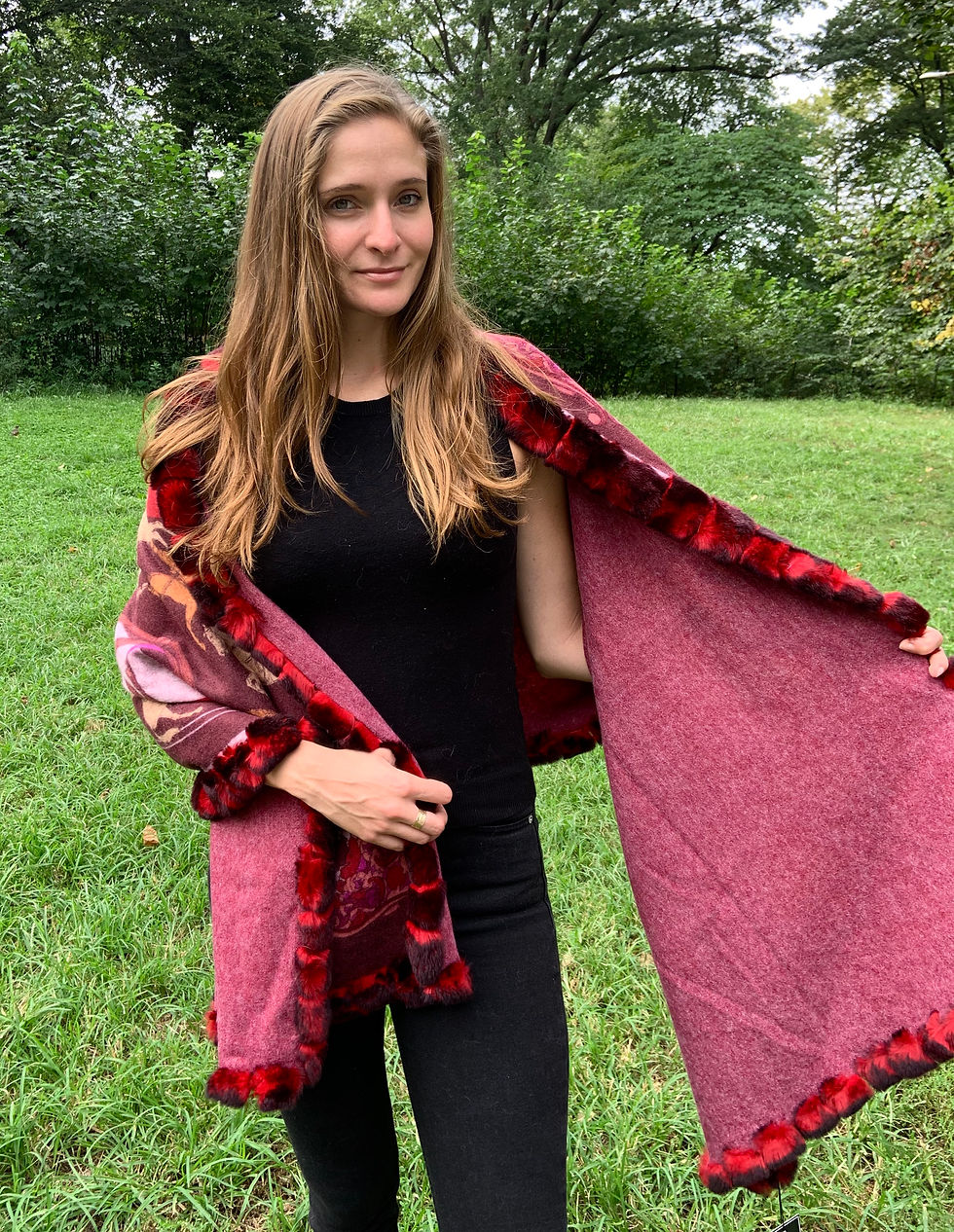 Thumbnail: Diana Rosh Printed Cashmere Wrap with Rabbit Trim
