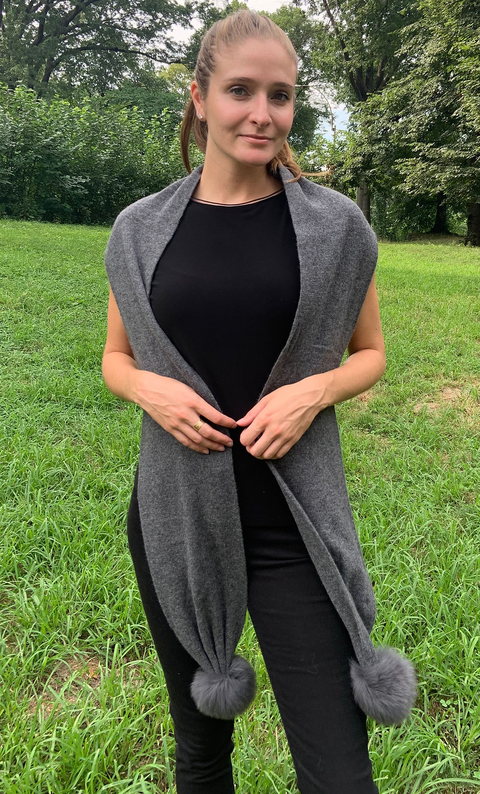 Thumbnail: Luxe Cashmere Scarves With Fox Pom Poms