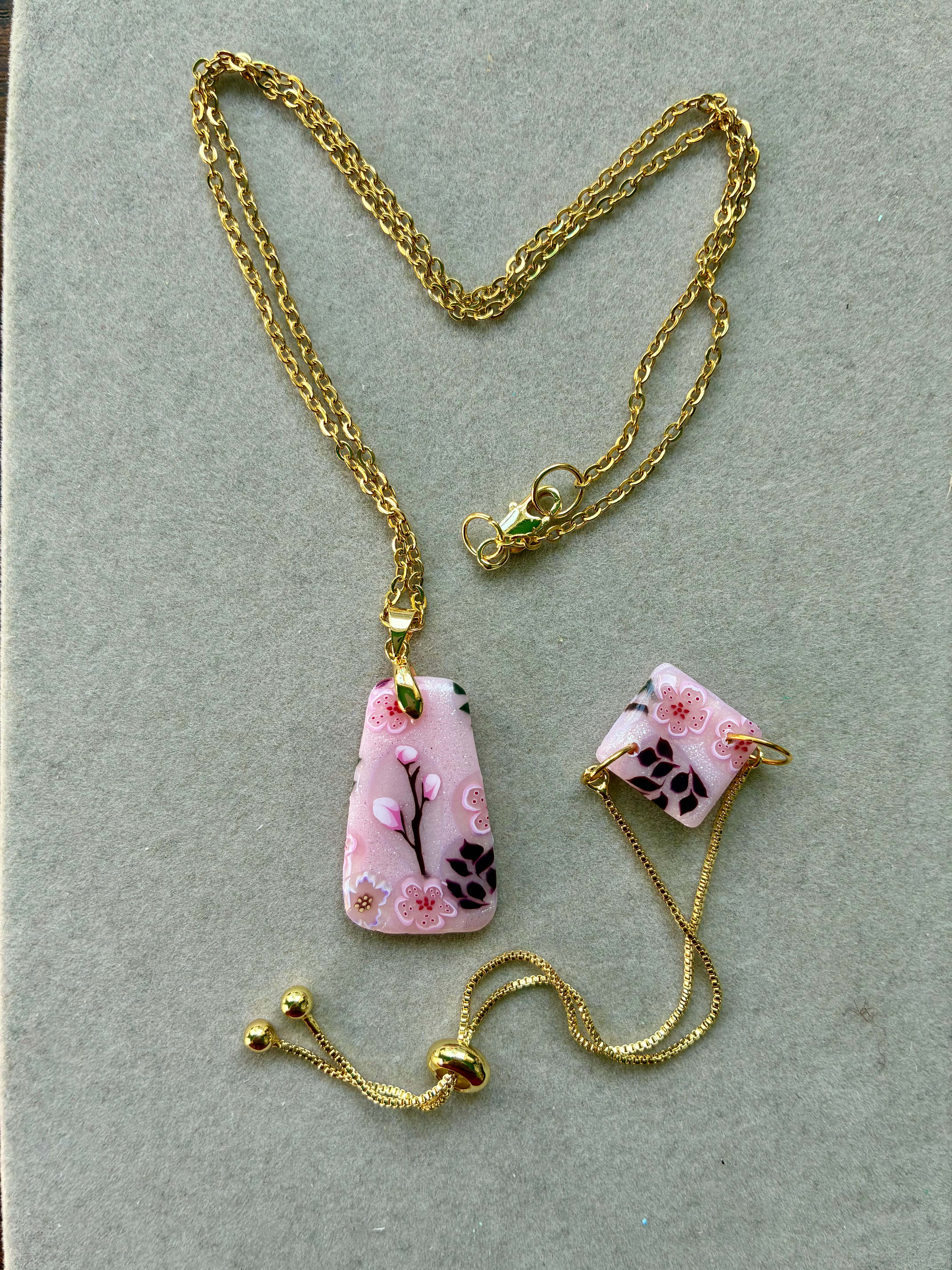 Sakura bracelet and necklace set on gold plated fittings