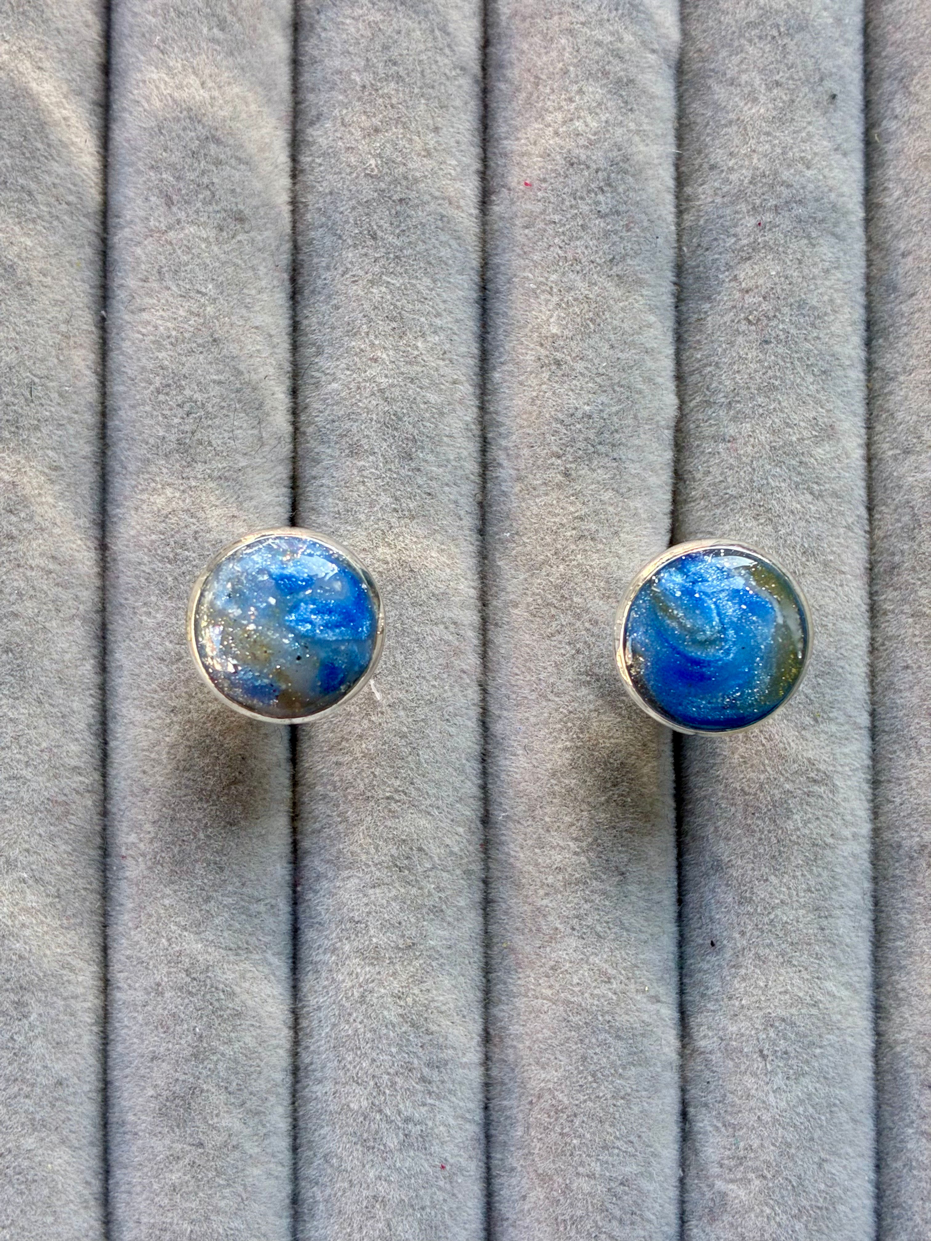 Light blue and grey polymer clay cufflinks on stainless steel fittings