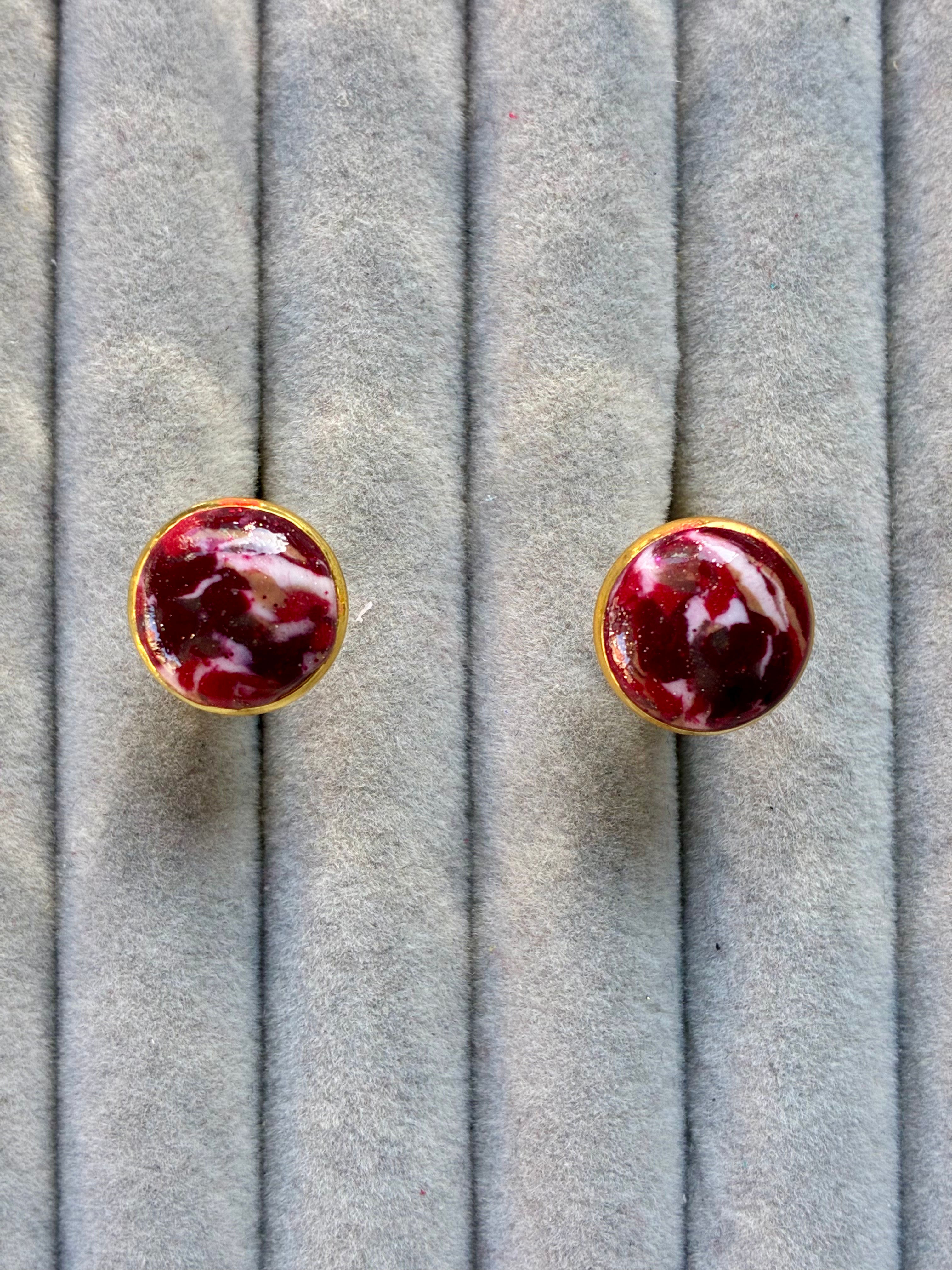 Red, beige and cream polymer clay cufflinks on gold plated fittings