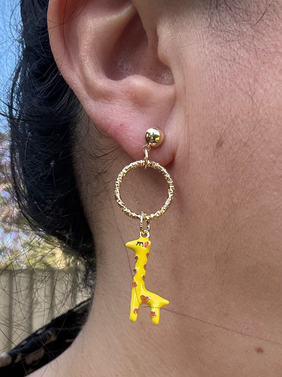 Thumbnail: To the moon and back giraffe earrings on gold plated fittings