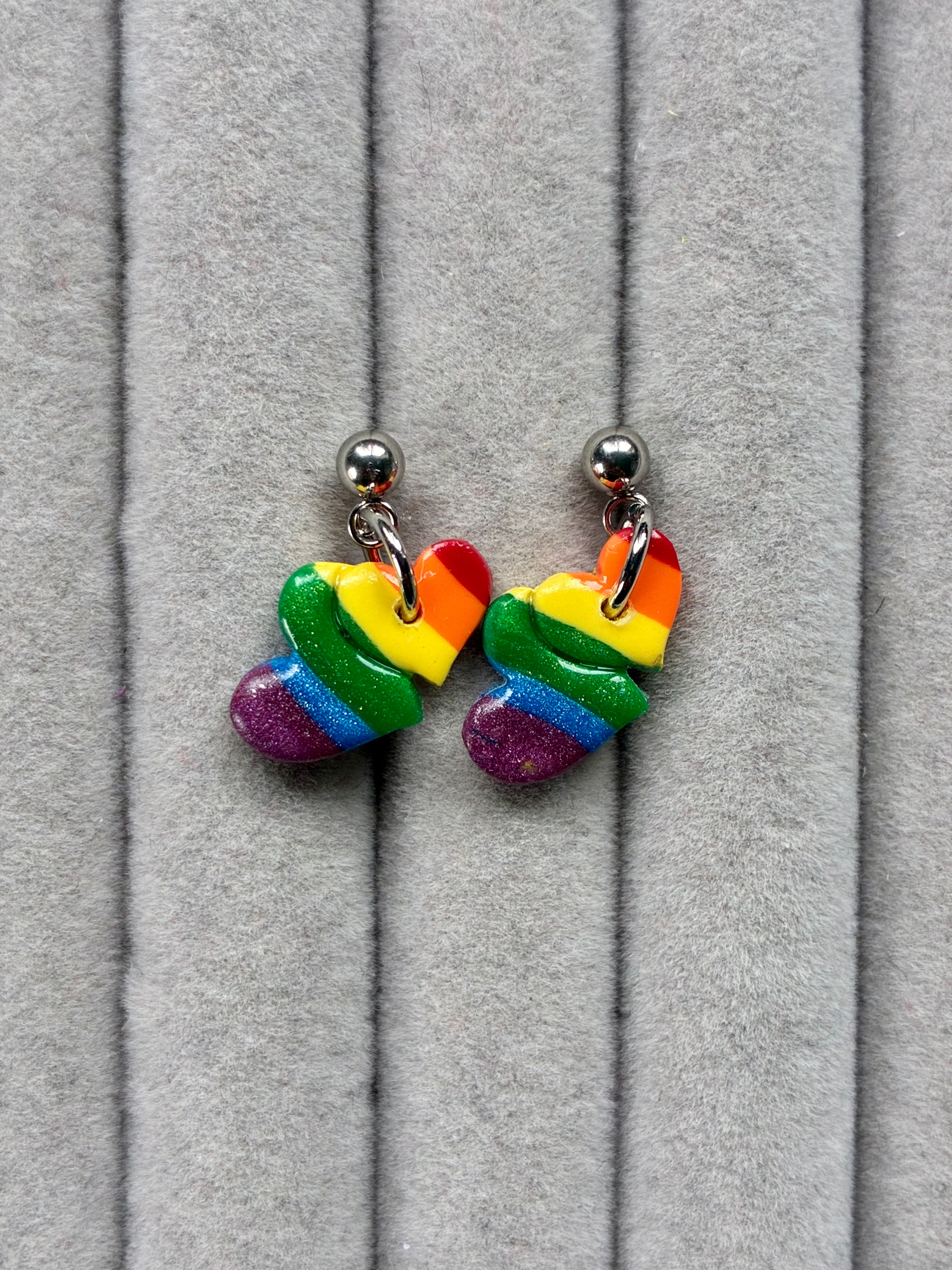 Rainbow hearts earrings on stainless steel studs