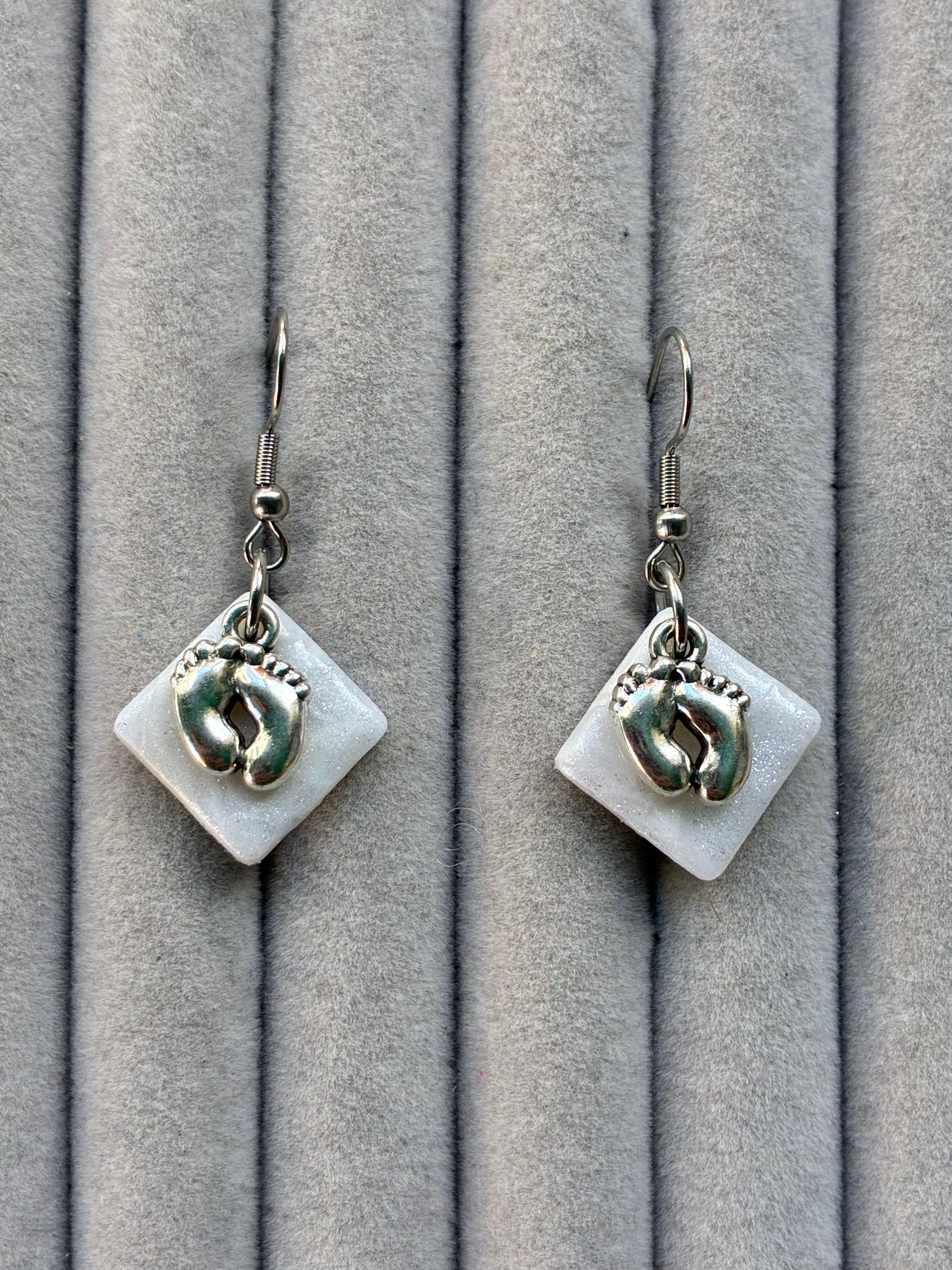 ‘To the moon and back’ white little toes earrings on stainless steel hooks