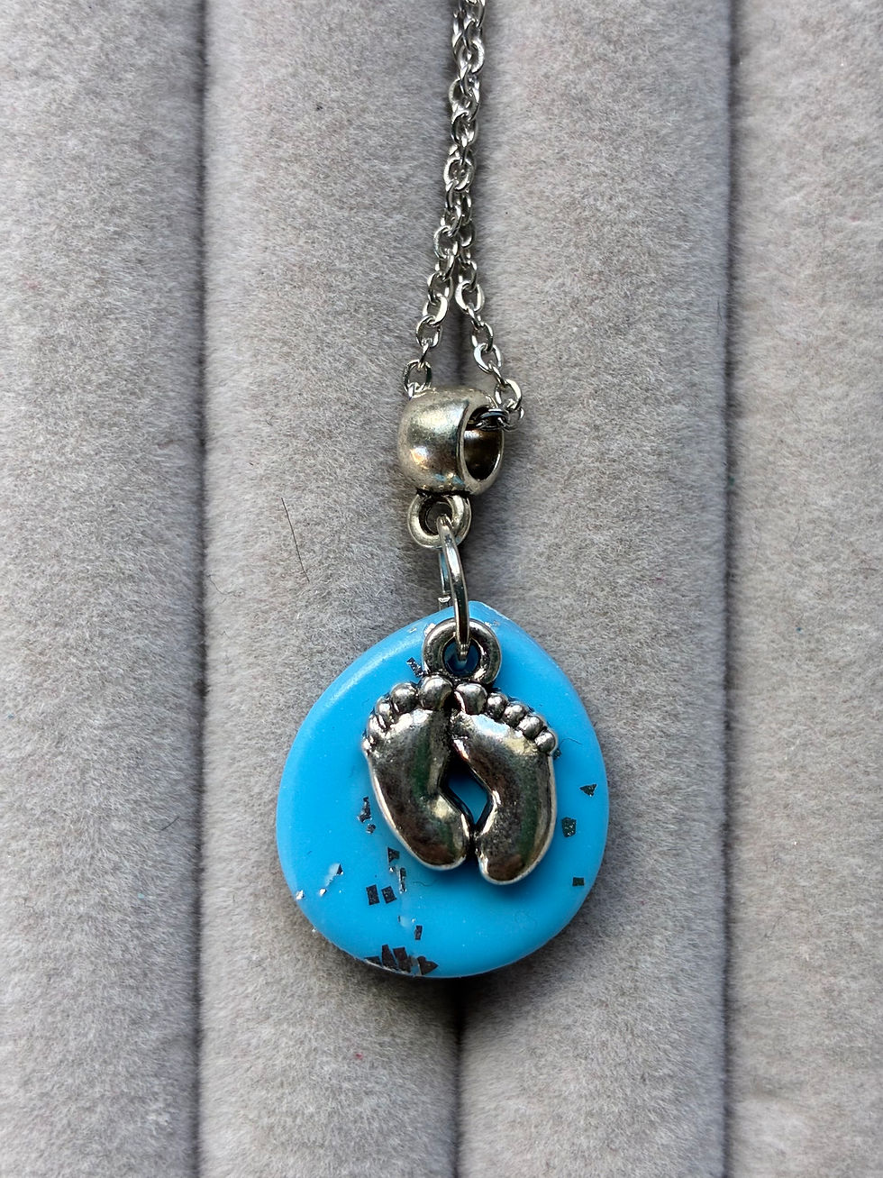 Thumbnail: ‘To the moon and back’ blue little toes necklace on stainless steel fittings 