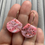 Thumbnail: Pink marbled fan earrings on gold plated medium hoops