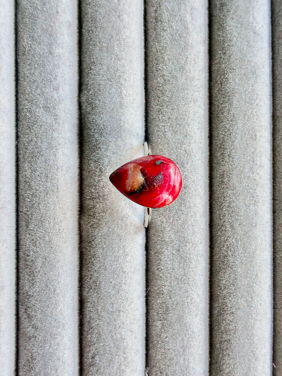Thumbnail: Red, green and white polymer clay ring and bracelet set