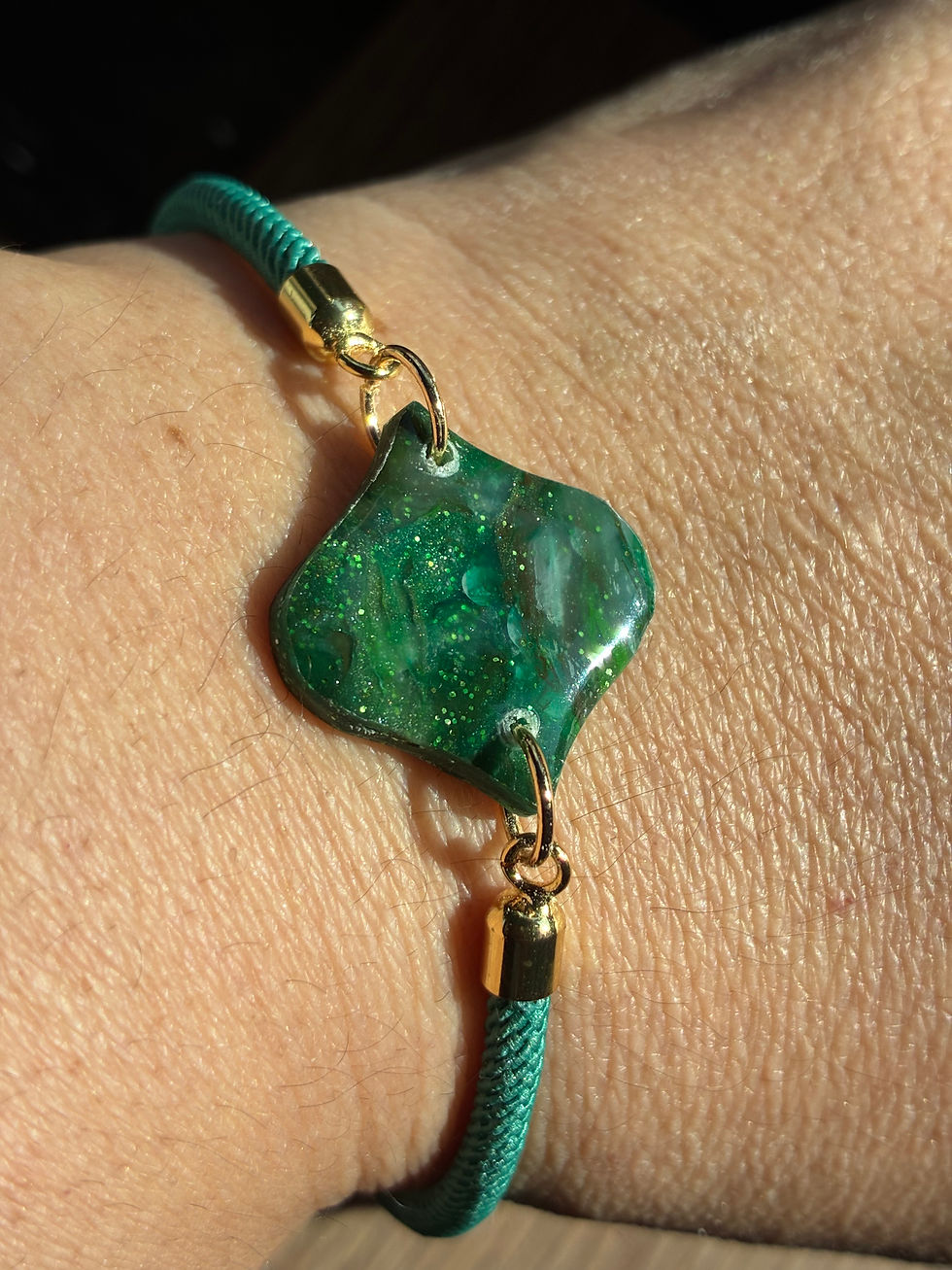 Thumbnail: Green polymer clay earrings and cord bracelet set