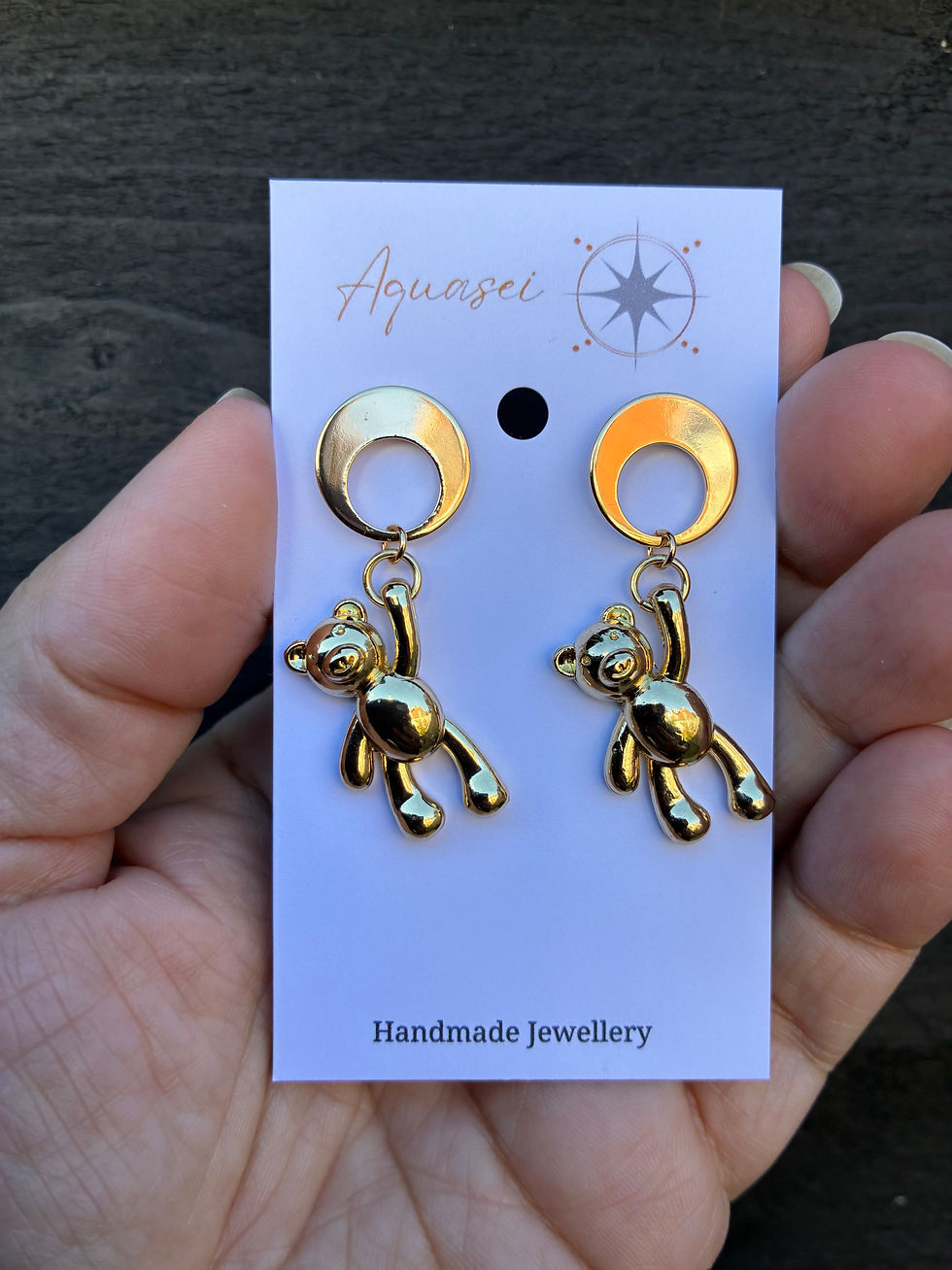 Thumbnail: To the moon and back gold bear earrings on gold plated fittings