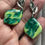 Thumbnail: Green and yellow large leaf earrings on stainless steel leaf studs