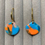 Thumbnail: Blue and orange fan earrings on simple elegant gold plated hooks