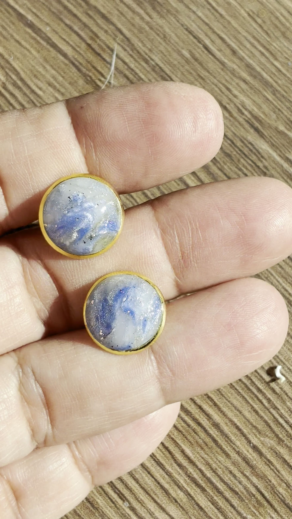 Thumbnail: Light blue polymer clay cufflinks on gold plated fittings 