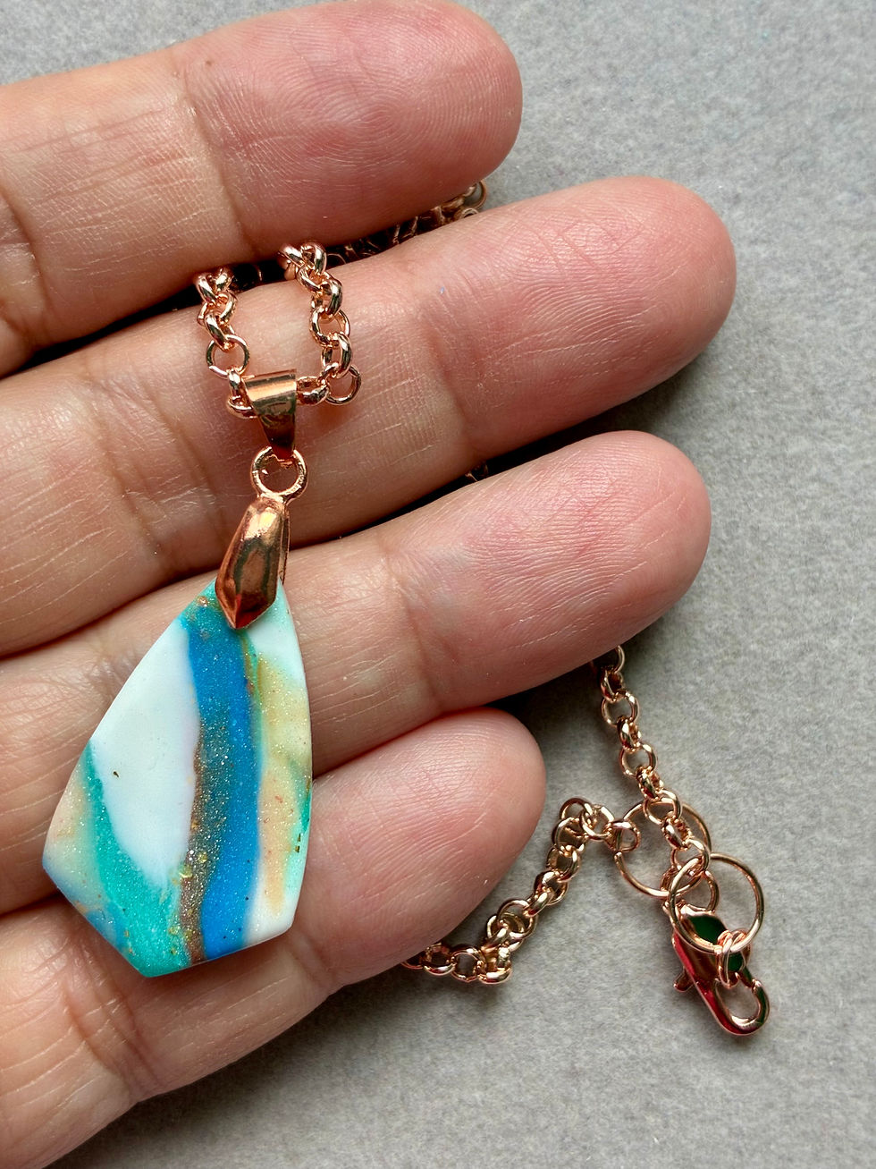 Thumbnail: White, blue, teal and red polymer clay earrings, necklace & bracelet set
