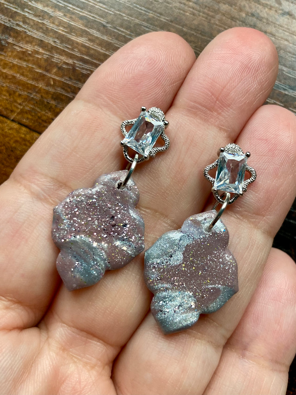 Thumbnail: Sparkly silver and antique mauve earrings on stainless steel liberty studs