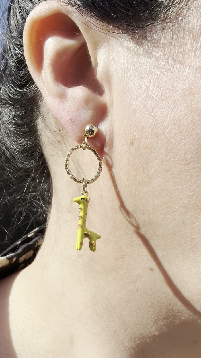 Thumbnail: To the moon and back giraffe earrings on gold plated fittings