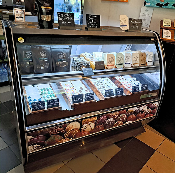 Display of chocolate bars and bonbons at the Cata Chocolate shop in Playa del Coco, Guanacaste