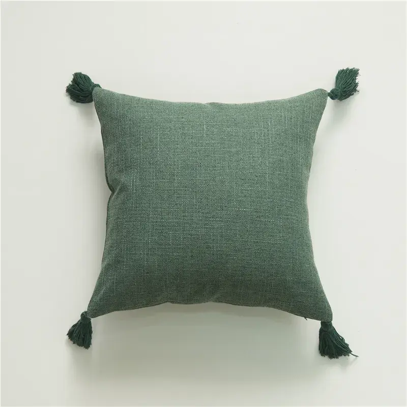 Thumbnail: European Solid Linen Tassel Throw Pillow Cover Square Cushion Case Home Decor