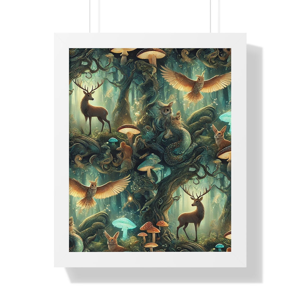 Thumbnail: Enchanted Woodland Creatures Framed Art — Fantasy Wall Decor