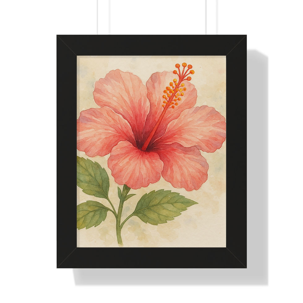 Thumbnail: Coral Hibiscus Framed Wall Art – Tropical Floral Watercolor Print 11×14